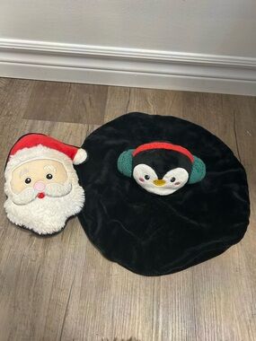 Holiday Plush Penguin Tree Skirt and Santa Decoration Set